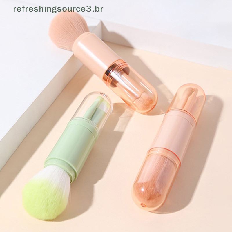 【 HOT-A 】 4in1 Conjunto De Escovas De Maquiagem De Viagem Retráteis Kabuki E 3 Pequenas Para Os Olhos Com Pequeno Portátil Macio Retoque (br)