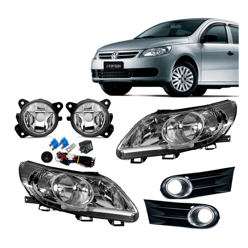 Par Farol Gol G5 Foco duplo Cromado  + Kit Milha e Grades
