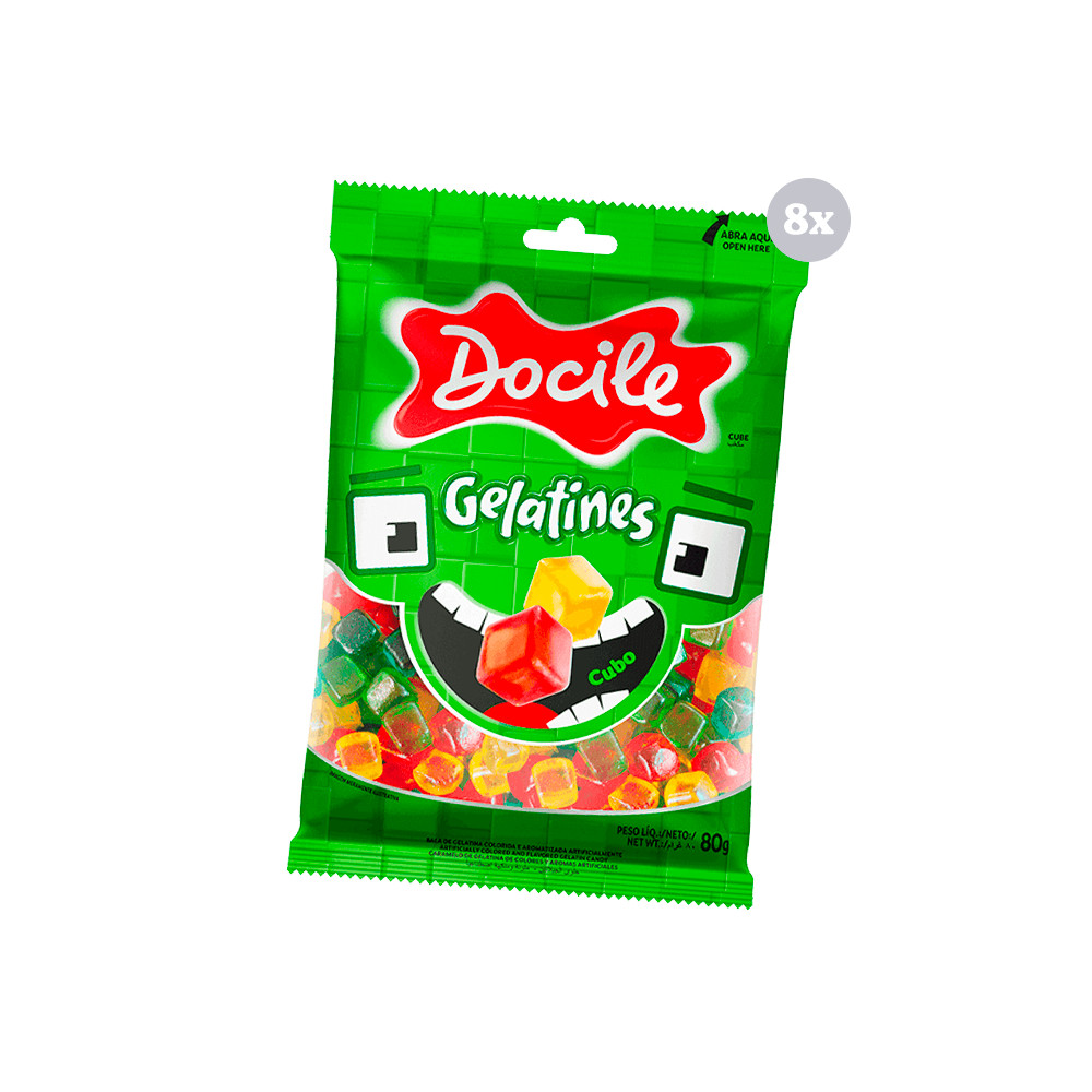 Kit com 8 Pct Gelatines Cubo Sortido 80G Bala Docile