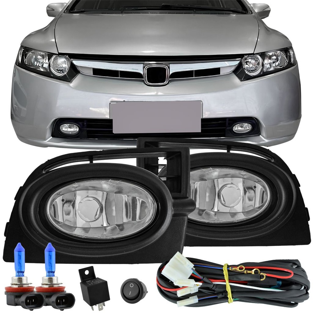 Kit Farol de Milha Neblina Honda New Civic 2006 2007 2008 com Botão + Lâmpadas