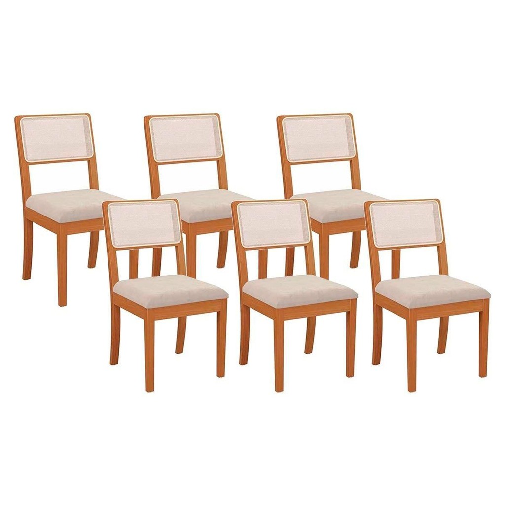 Cadeira Sala de Jantar Lola Kit 6 Un Carvalho/Linho Bege Tela Bege A058A - Kappesberg em Oferta na Shopee