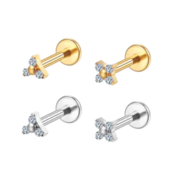2PCS Kit Piercing Helix Tragus Conch Nariz Boca-Medusa Labret Aço Cirúrgico PVD com Três Zircônias Ponto de Luz