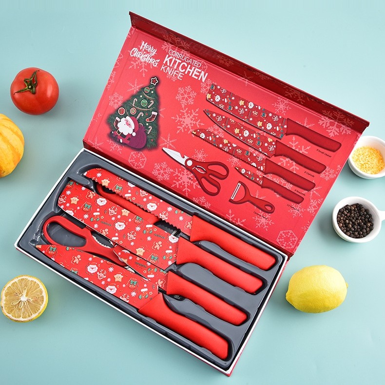 Jogo de 6 facas Original Rosa Preto ou Colorido Antiaderente Profissional De Cozinha Faque...