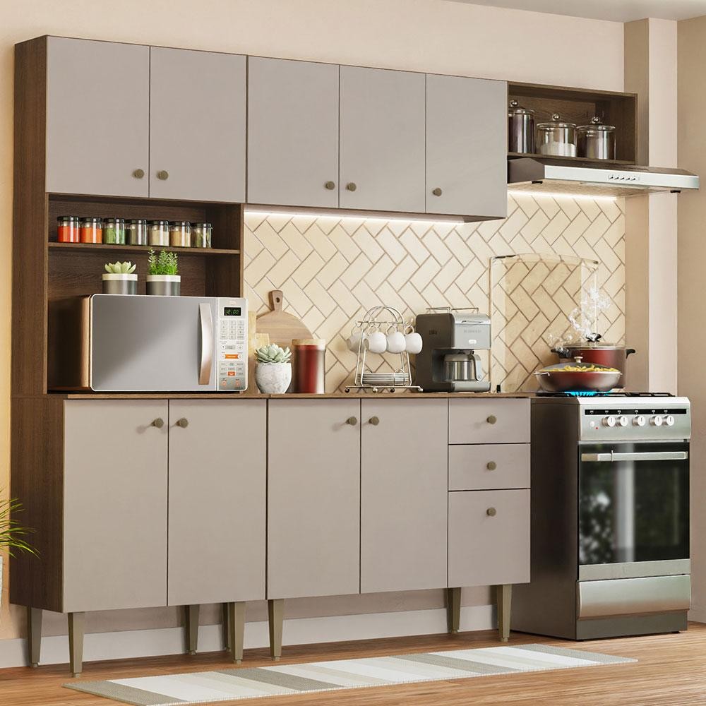 Armário de Cozinha Compacta 235cm Rustic/Crema Gourmet Madesa 02 - Home & Living