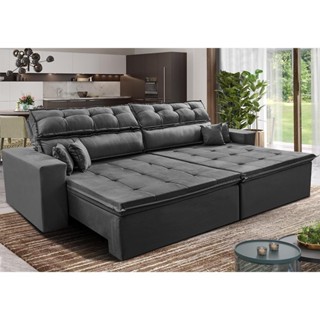 Sofá Retrátil e Reclinável 2,02m Luxos Cama inBox Velusoft Cinza em Oferta na Shopee