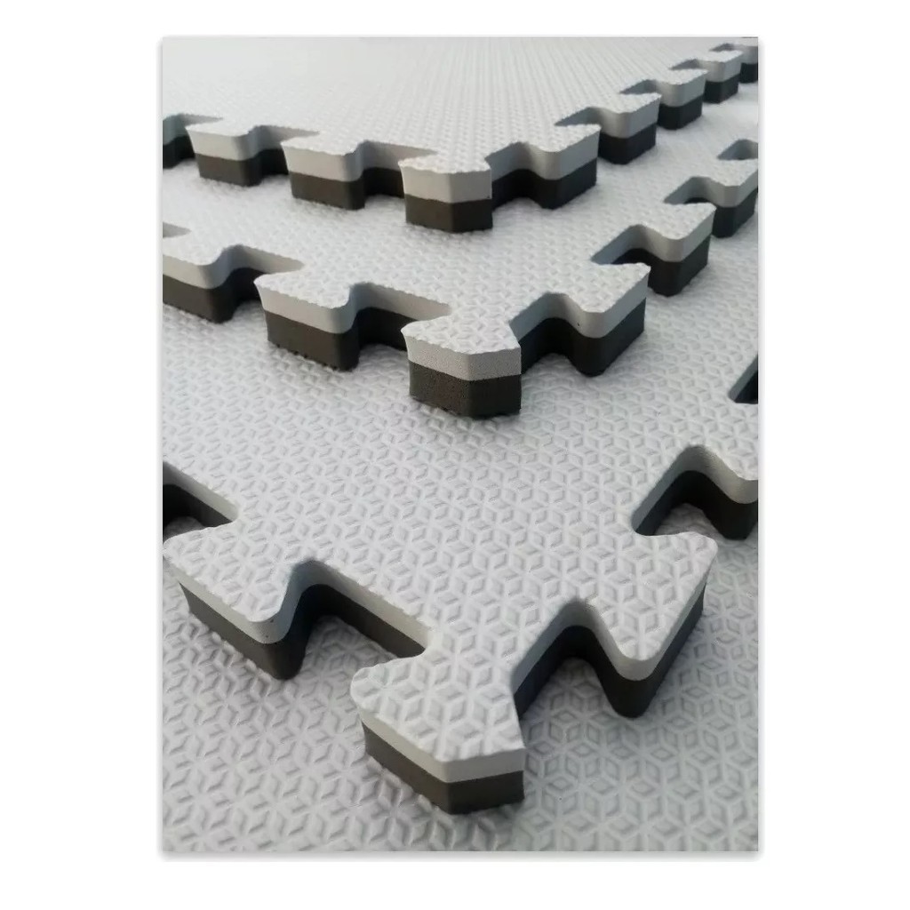 Kit 10 Tatames Tapetes EVA 50x50x4cm 40mm Bicolor Cinza com Preto Dupla Face Jiu Jitsu Academia