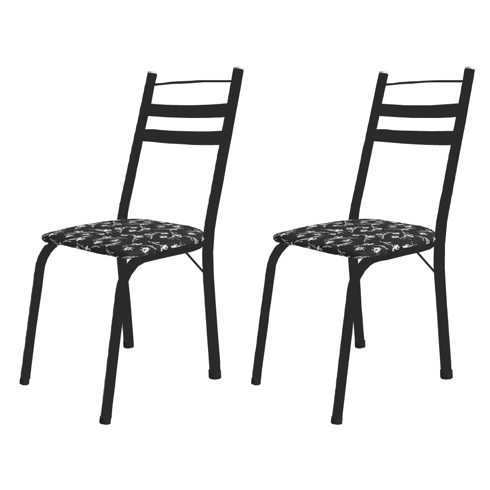 Conjunto Com 2 Cadeiras Tubular Itália Preto/Floral Artefamol - Home & Living