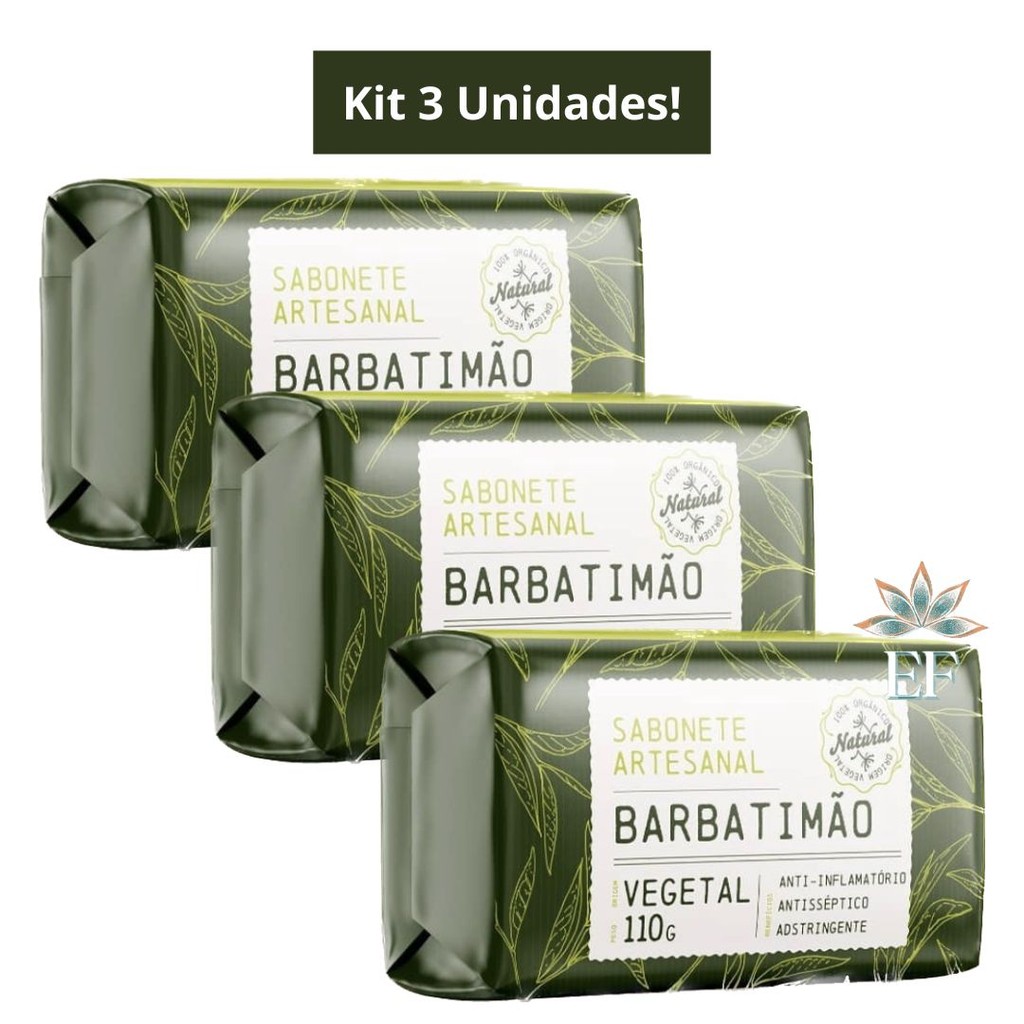 KIT 3 Unidades Sabonete BARBATIMÃO em Barra 110g Cheiro D´Ervas