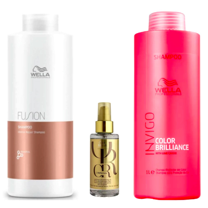 Kit Shampoos Fusion Repair, Invigo e Oil Reflections - Wella