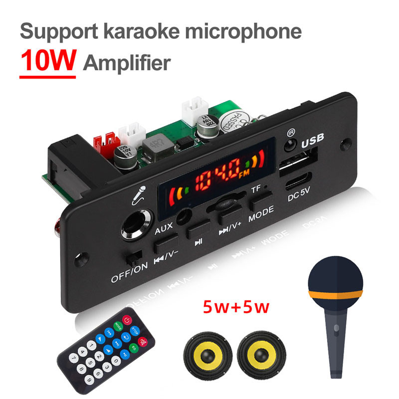 10W Amplificador Bluetooth DIY MP3 Decodificador Placa 5W DC 5V Leitor De Música Carro Módulo Rádio FM TF Gravação USB M em Oferta na Shopee