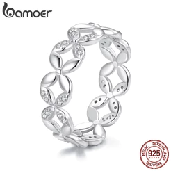 Bamoer 925 Sterling Sliver Ring Flor Requintada Moda Joias Presentes Para Mulheres