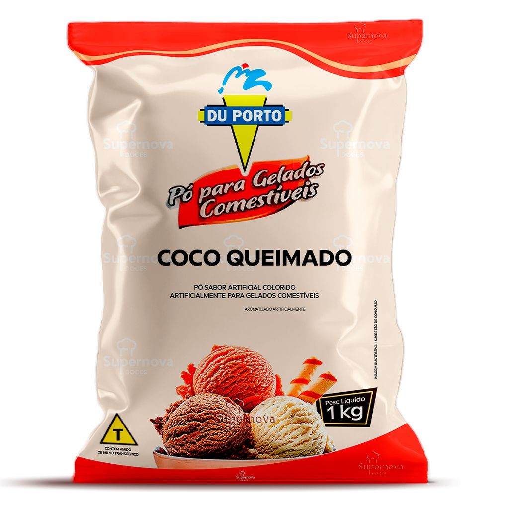 Pó para Gelados Comestíveis Sabor Coco Queimado 1Kg - Du Porto