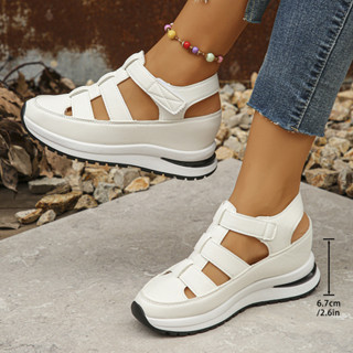 Sandálias femininas de salto cunha da moda verão - dedos fechados casuais, Design oco respirável, em Oferta na Shopee