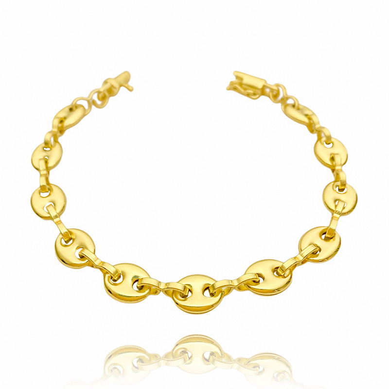 Pulseira de Ouro 18k Masculina Link 8mm Grossa Fecho Canhão Banhado a ouro