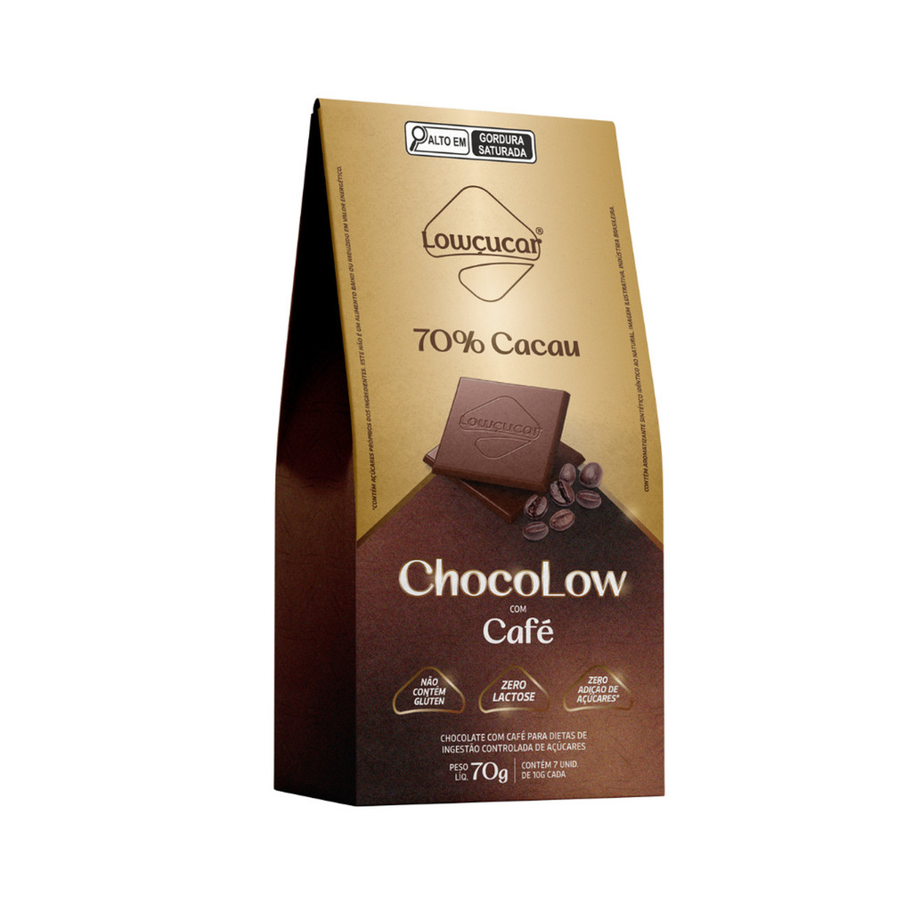 Chocolate Lowçucar 70% Cacau com Café, Chocolow Zero Lactose, Sem Glúten Zero Adição de açúcares 70G em Oferta na Shopee