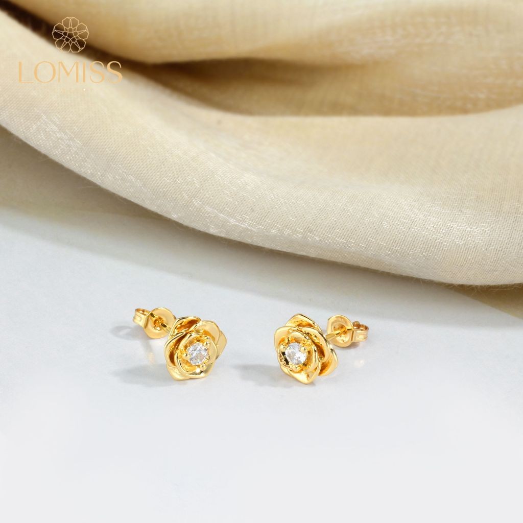 Brinco Delicado Elegante Antialérgico Feminino De Flor Folheado Ouro 18k a Platina Zircônia Cravejada