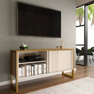 Rack para TV Até 55 Polegadas Retrô 1 Porta 1 Prateleira Cinamomo/Off White - Panorama Móveis em Oferta na Shopee