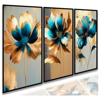 KIT3 Quadros Decorativos Flor Abstrata Pintura Flores Quarto Sala Mural De Painel Espesso De 8mm em Oferta na Shopee