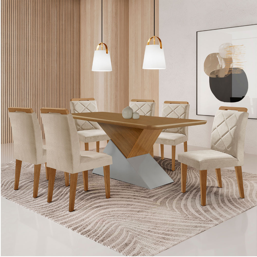 Mesa para Sala de Jantar Aster 180cm MDF Tampo Laminado Canto Copo e 6 Cadeiras Melissa em Oferta na Shopee