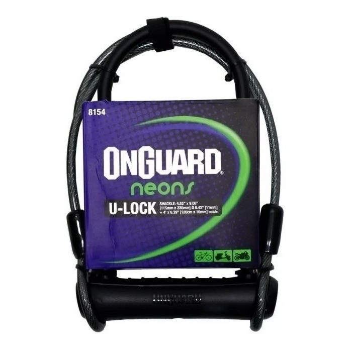 Cadeado U-lock Trava + Cabo Onguard 8154 Reforçado Bike Moto Cor Preto - Sports & Outdoors
