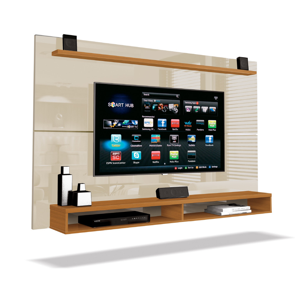Painel Para TV Até 65 Polegadas Com Prateleira 1,80m Max Cedro / Off White - Home & Living