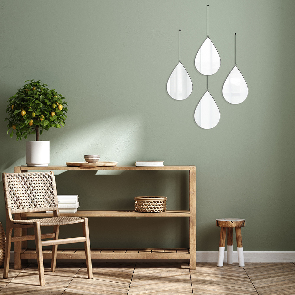 Kit 4 Espelhos Gota Decorativos com Corrente Prata 28x19cm em Oferta na Shopee