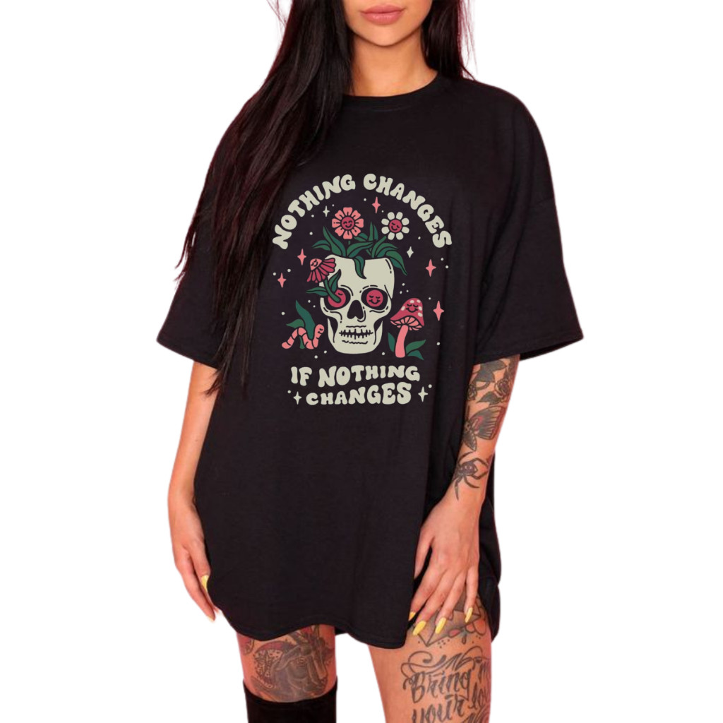 Blusa Feminina Oversized Caveira – Camiseta Algodão Streetwear Estampada Trendy Confortável