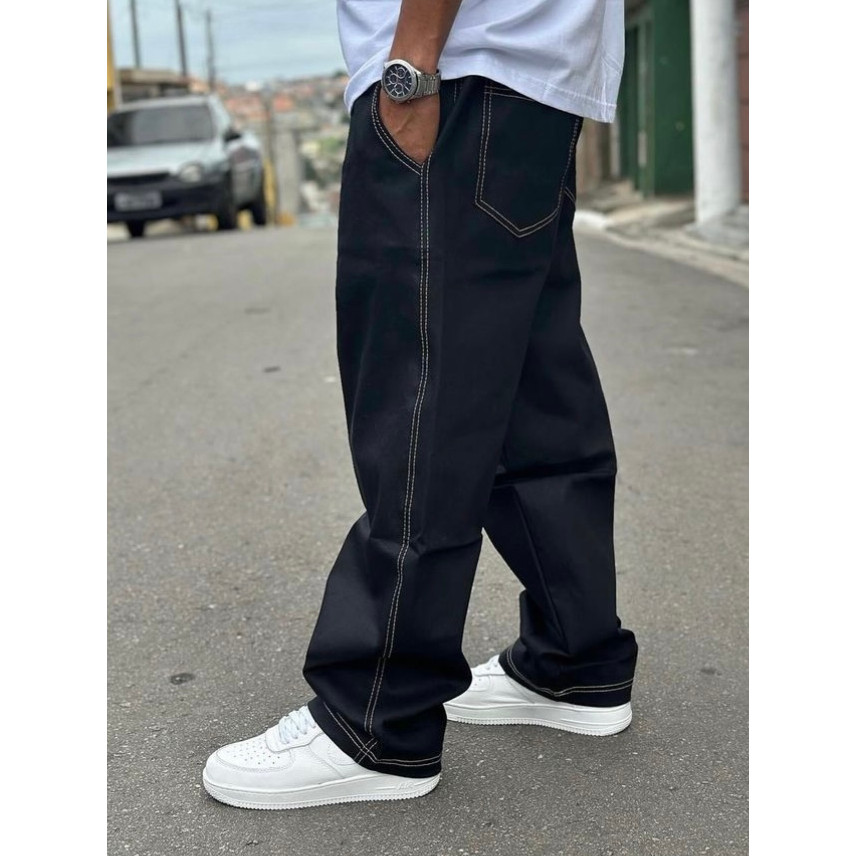 Calça baggy Jeans Preta Balão dazzling  baggy  Y2K boca Larga reta folgada Cargo