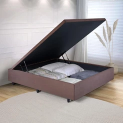 Base Box Baú Viúva 128x188x42cm Suede Marrom com