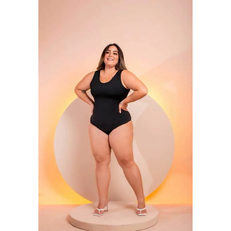 Body Plus Size / Maiô Feminino Blogueira Confortável Leve Verão - Preto