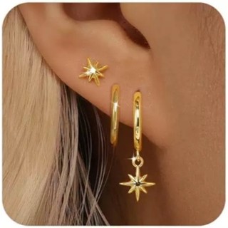 Semi-Joias Brincos de argolinhas lua estrela Banhada em Prata 925  Ouro 18k em Oferta na Shopee