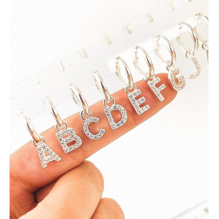 Brincos femininos de luxo da moda com pingente de letra A - Z incrustado com zircônia em Oferta na Shopee