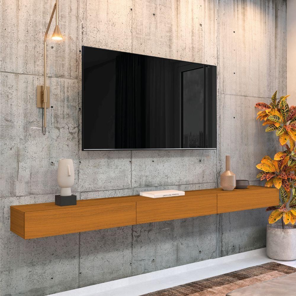 Rack Suspenso Para Painel Ou Tv Até 75 Polegadas 3 Portas 2,00m Egeo Edn Madeirado - Home & Living