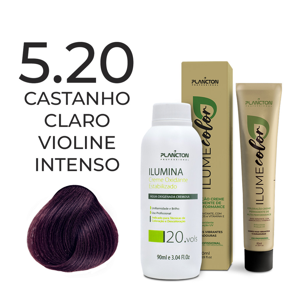 KIT ILUME COLOR PLANCTON - 5.20 CASTANHO CLARO VIOLINE INTENSO + OX ILUMINA 20V