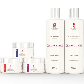 KIT 5 Cronograma Capilar Shampoo Condicionador Máscaras Hidratação Nutrição Reconstrução ALPHAHALL