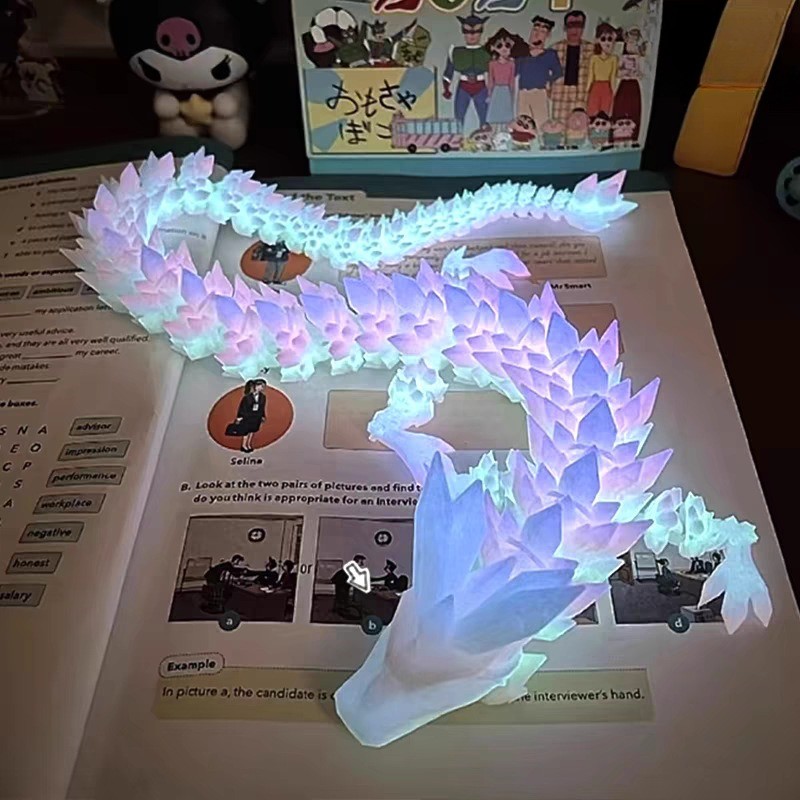 30cm Dragão Luminoso 3D Impresso Gradiente Cristal Junta Completa Simulação Móvel Brinquedo Ornamento De Mesa
