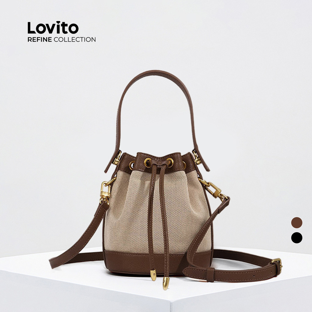 (Lovito Refine) Balde liso Casual Bolsa Emenda de tecido Bolsa para mulheres LFAR9087