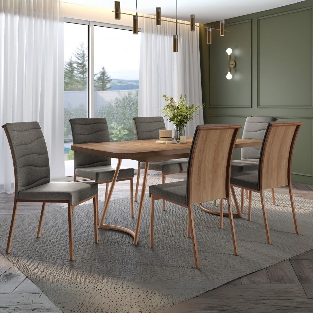 Conjunto Sala de Jantar 6 Cadeiras York Carraro Nogal Rosê em Oferta na Shopee