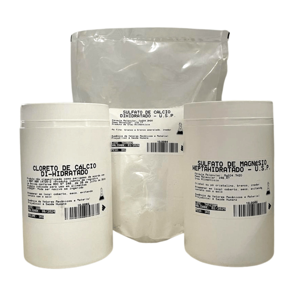 Kit Sais Cervejeiros Alimentícios - 1 Kg (Cloreto de Cálcio + Sulfato de Cálcio + Sulfato de Magnésio)