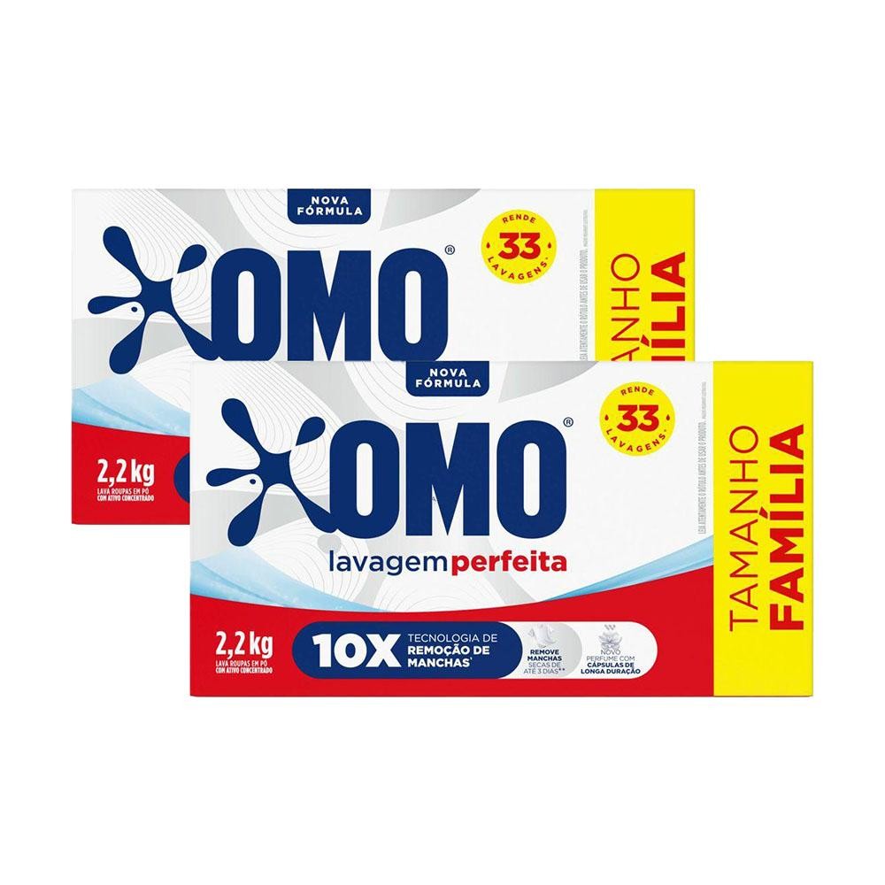 Kit 2 Lava-Roupas em Pó Omo Lavagem Perfeita com 2,2kg em Oferta na Shopee