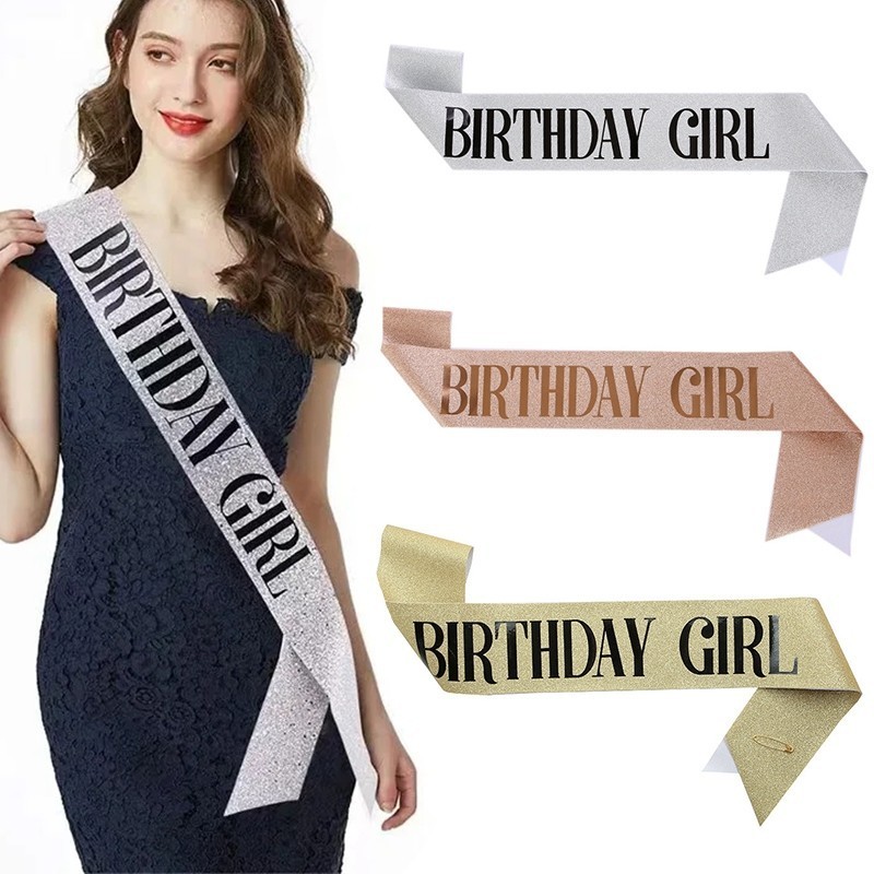 1 Faixa Miss Birthday Girl Glitter Dourado Prata Festa Aniversário Princesa Fantasia Cosplay 15 Anos Debutante Carnaval