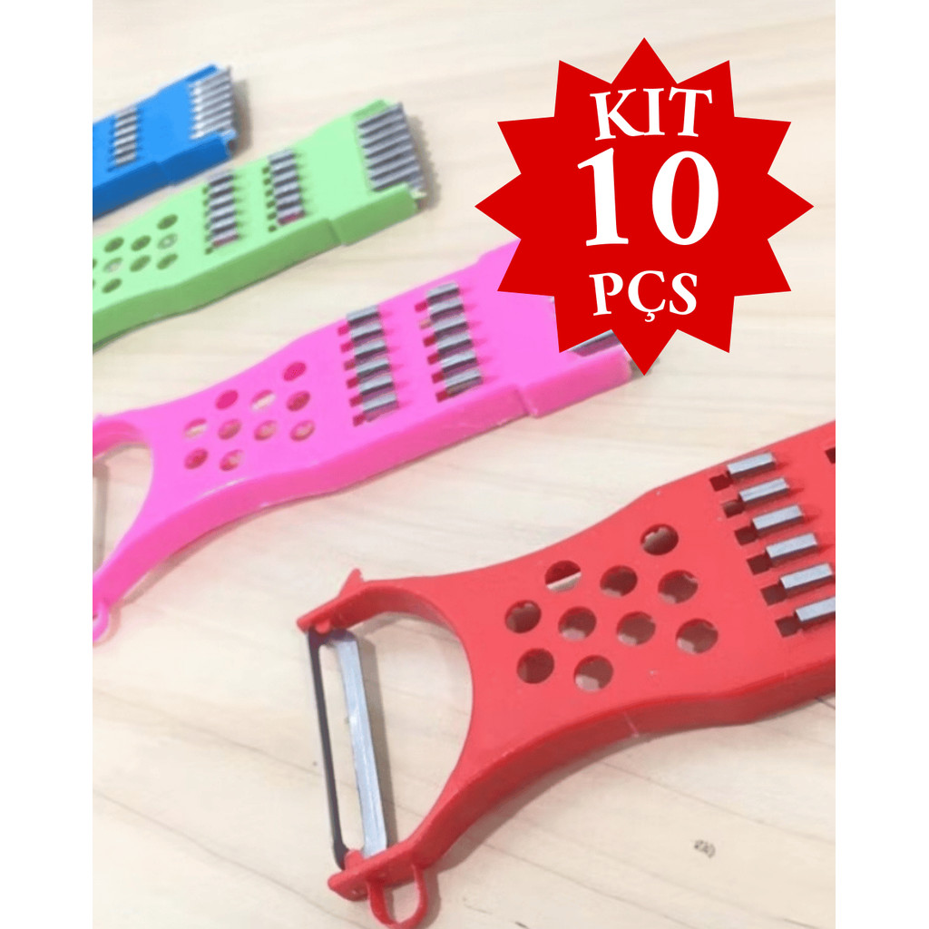 Kit 10 Descascador Fatiador Descascador 5 Em 1 De Legumes Verduras Frutas Manual Multifuncional Promoção