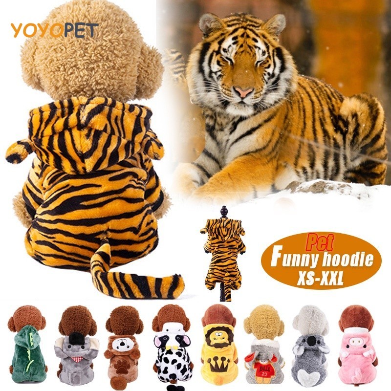Fantasia De Flanela Espessada Para Animais De Estimação , Dramatização Quente , Dinossauro Tigre , Monocromática , Roupa