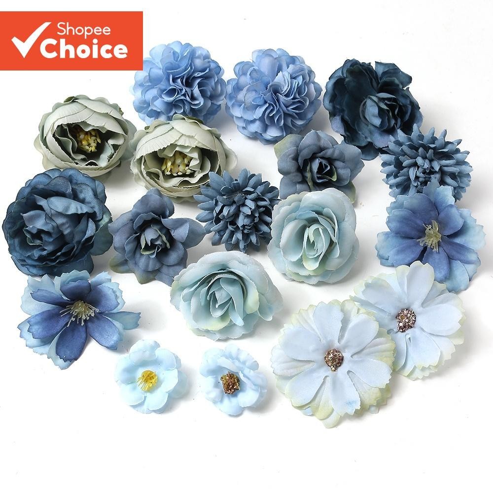 Cabeças De Flores Artificiais Estéticas De Primavera (18-20 Unidades)-Bola Azul Crisântemo E Peônia Para Decoração De Ca