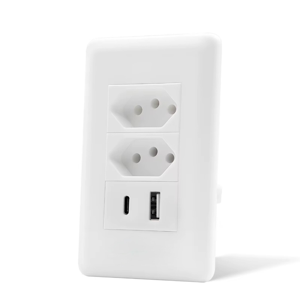 Tomada 2 Entradas 10A USB-A Tipo-C 2400mA Multifunçao Bivolt