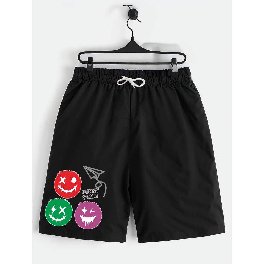 Shorts Preto Bermuda Calção Verão Funny Smile Estampado Infantil Juvenil envio rapido