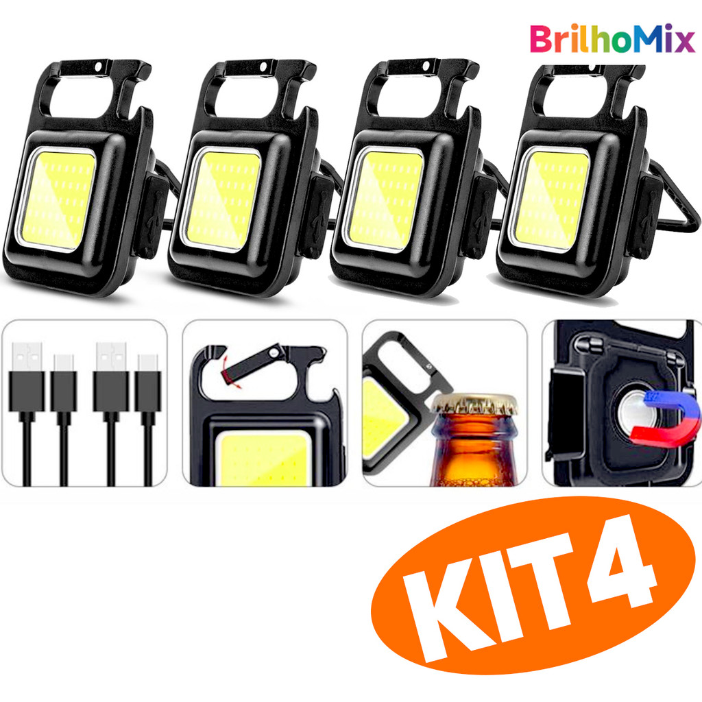 Chaveiro recarregável LED/USB portátil e Mini lanterna doméstica, iluminação ajustável 3 modos de iluminação
