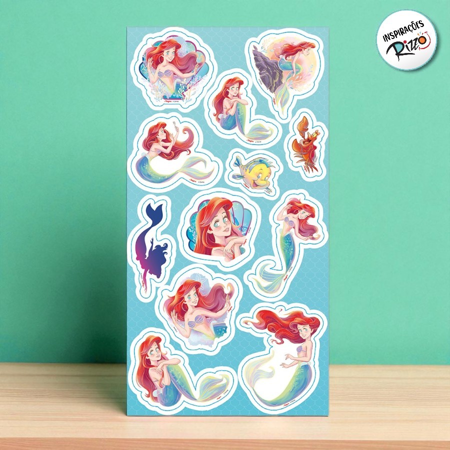Adesivo Decorativo - Ariel - 12 unidades - Disney Original - Rizzo