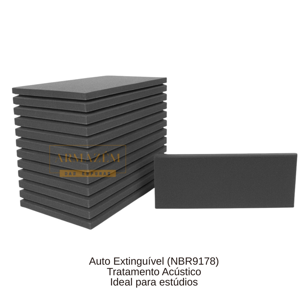 Kit C/ 10 Placas Espuma Acústica Lisa Auto Extinguível 50cm X 25cm X 3,5cm para Estúdio