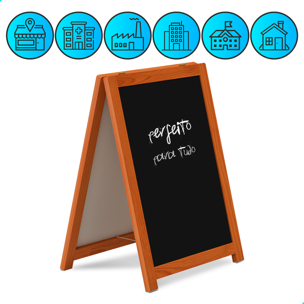 Cavalete de Calçada Duplo Madeira Pinus Mogno 100x60cm Souza Para Restaurantes Cafés